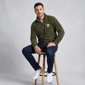 Sudadera de Forro Polar con Cierre de Cremallera de un Cuarto para Hombre, Color Verde Oliva, con Logotipo Impreso en Blanco, Corte Regular, Cuello Alto Informal, para Otoño, Marca Dumela - Product Image 6