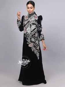 Vestido Abaya Importado de Terciopelo con Lentejuelas de Cristal y Cuentas, Largo hasta el Suelo, Manga Larga, Estilo Sencillo y Discreto, Silueta en A, con Sujetador Incorporado - Product Image 4