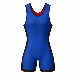 Maillot de lutte bleu pour homme, col en V, sans manches, ajusté, en spandex et polyester, anti-humidité, toutes saisons, qualité supérieure, très vendu - Product Image 1