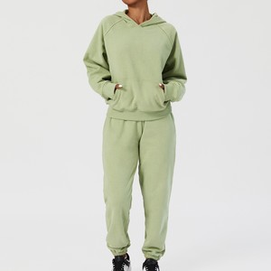 Ensemble de survêtement à capuche pour femme, couleur unie, manches longues, décontracté, respirant, coupe ample, en coton, pour l'automne - Product Image 1