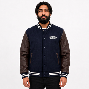Custom Heavy <b>Weight</b> Eco-Friendly Unisex Varsity Jacket with <b>Stand</b> Collar Front Logo Embroidery <b>for</b> Wholesale US Apparel Brands - Product Image 1