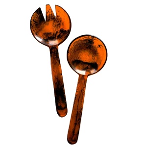 Juego de 2 utensilios para servir ensalada de resina y acacia, ecológicos, aptos para lavavajillas, utensilios para ensalada para el hogar y la cocina, hechos en India - Product Image 1