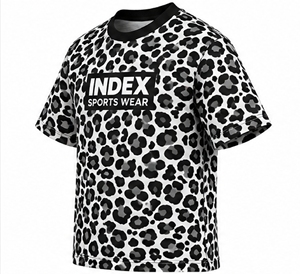 เสื้อยืดผู้ชายลายเสือดาวสีขาวดำ แขนสั้น คอกลม สไตล์สปอร์ต - Product Image 4
