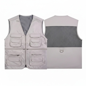 Men's Grey Multi-Pocket Zipper <b>Vest</b> Casual V-Neck Quick Dry Polyester Workwear Outerwear Spring <b>Utility</b> <b>Vest</b> - Product Image 5