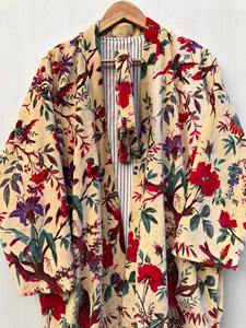 Bata Kimono de Terciopelo con Estampado de Aves: Albornoz de Algodón - Product Image 6