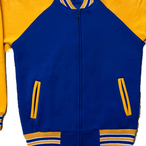 Chaqueta Bomber de Invierno SGRho Azul Rey de Forro Polar con Letras de Chenilla Personalizadas, Mangas de Cuero y Bordado, con Calefacción - Product Image 2