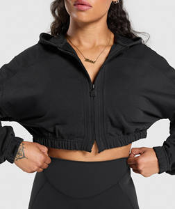 ผู้ผลิตตามสั่ง OEM เสื้อฮู้ดครอปท็อปผ้าฟลีซน้ำหนักเบา 100% ผ้าฝ้าย สำหรับผู้หญิง ออกกำลังกายฤดูหนาว แห้งเร็ว มีซิป - Product Image 1