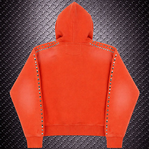 Qualité supérieure, personnalisable, avec fermeture éclair et strass, en coton épais French Terry, délavé à l'acide, style vintage, streetwear automne, écologique - Product Image 2