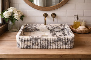 Natural Calacatta Marble Vessel Sink Luxury Stone Modern Rectangle Eco-Friendly Handmade Bathroom <b>Basin</b> Countertop - Product Image 4