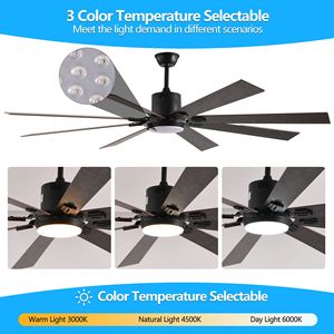 Ventilatore da soffitto a LED in noce da 72 pollici con 8 pale in legno, telecomando e temperatura colore regolabile per soggiorno o camera da letto - Product Image 5