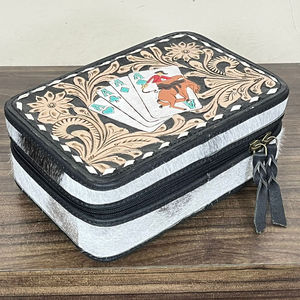 Custom Logo Eco-Friendly Hand <b>Tooled</b> <b>Leather</b> Jewelry Box Simple Style Genuine Cowhide <b>Leather</b> Jewelry Case for Girls Daily Uses - Product Image 5