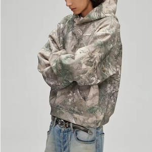 Sudadera con Capucha Personalizada al por Mayor con Logotipo, 100% Algodón, de Alta Calidad, para Hombre, Sudadera con Estampado de Hojas de Camuflaje - Product Image 5