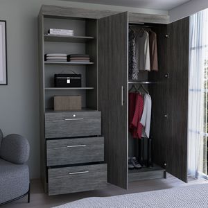 Armadio Kenya 3 cassetti a doppia porta armadio a 3 piani in rovere Smokey con 3 cassetti - Product Image 4