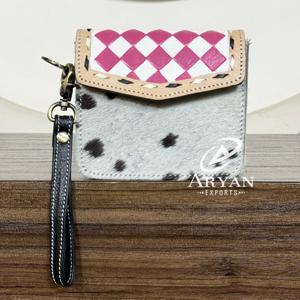 กระเป๋าใส่เหรียญหนังแท้ลายตารางหมากรุกสำหรับผู้หญิง ดีไซน์แบบตะวันตก  จุของได้เยอะ มีช่องใส่บัตรหลายช่อง - Product Image 1