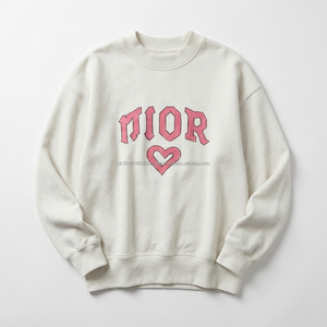 Sweat-shirt blanc oversize à col rond pour femme, en maille épaisse, imprimé rose sur le devant, coupe régulière, manches longues, idéal pour le printemps - Product Image 6