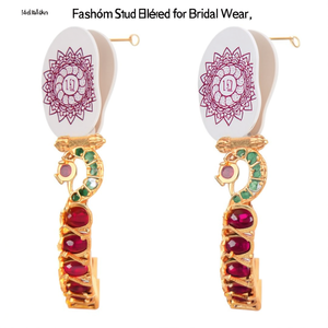 Fashion Gold Plated Alloy Ruby Bezel Setting Stud Earrings for Bridal Wedding Wear - Product Image 2