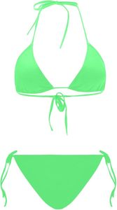 High Quality Women's Sexy Green <b>Bikini</b> Set Solid Color Halter Tie Back Straps Women Swimwear - Product Image 4