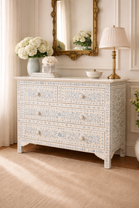 Traditional Farmhouse Floral Bone Inlay Dining <b>Sideboard</b> Cabinet Wood <b>Storage</b> Drawer Console Table for Living Room Bedroom Entry - Product Image 2