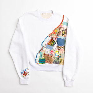 Women's White Crew Neck Sweatshirt Full Sleeve Knitted Cotton Regular Length Autumn Wear - Product Image 2