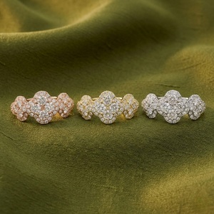 Bijoux fins vintage haut de gamme, anneaux à trois grappes en or blanc massif 18 carats avec diamants naturels, pour femmes, mariage, fiançailles - Product Image 4