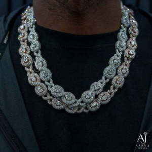 AARVA JEWELS Men's Silver Plated 925 Silver Moissanite Cuban <b>Statement</b> <b>Necklace</b> Pave Setting Hiphop Link Chain Geometric Design - Product Image 1
