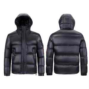 Veste matelassée en nylon de qualité supérieure, personnalisée, pour homme, avec capuche amovible, effet brillant, pour l'hiver. - Product Image 5