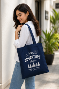 Bolsa de Lona Azul Marino AMANI de 16x14 Pulgadas con Estampado 'Adventure Awaits' y Asas con Correa para el Hombro para Uso Diario y de Viaje - Product Image 5