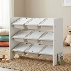 9 bacs en plastique, organisateur de rangement pour jouets d'enfants en bois à 3 niveaux - Product Image 2
