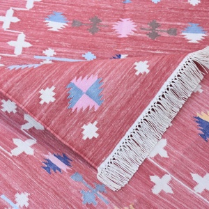 Alfombra de tejido plano de algodón hecha a mano, alfombra Dhurrie Mat Runner Kilim, conjuntos de alfombras de sala de estar lavables antibacterias de Color sólido personalizado - Product Image 4