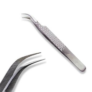 Pinzas de extensión de pestañas semicurvadas antiestáticas no corrosivas con agarre de diamante, herramienta de belleza de acero inoxidable puntiaguda - Product Image 3