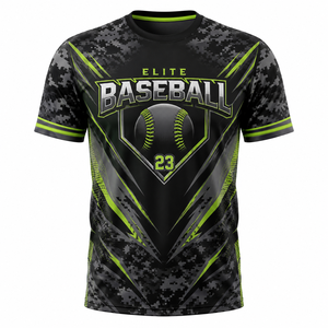 Maillot de baseball Elite à sublimation, séchage rapide, unisexe, col rond, manches courtes, coupe classique, noir et vert - Product Image 1