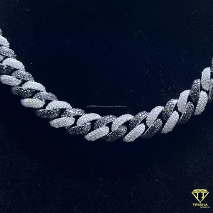 Cadenas cubanas de moissanita VVS con diamantes, cadena de plata de ley 925 con moissanita bicolor y diamantes incrustados, joyería hip hop. - Product Image 2