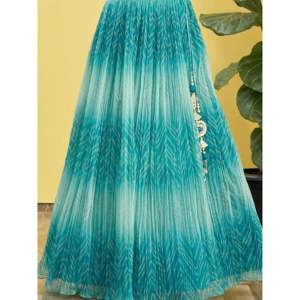 Robe de soirée bleue en organza avec travail de miroir, Lehenga Choli pour les mariages - Product Image 2