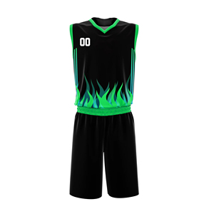 Uniforme de Baloncesto Sublimado Personalizado Profesional, Conjunto Unisex Transpirable de Malla de Secado Rápido con Cuello en V y Estampado de Llamas, Ropa Deportiva - Product Image 3