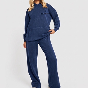 Custom Made Acid <b>Washed</b> Tracksuits Plus Size Winter Solid Lace Casual Two Piece Embroidery Logo Streetwear Fashionable - Product Image 1