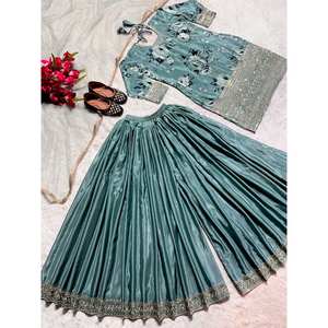 Traje paquistaní largo de diseñador con ropa India elegante Sharara y Dupatta - Product Image 3