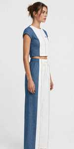 Women Color Block Denim <b>2</b> <b>Piece</b> <b>Set</b> Crop <b>Top</b> Wide Leg Pants - Product Image 2