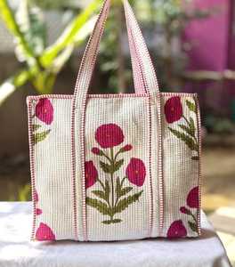 Bolso Tote Acolchado con Cierre, Hecho a Mano, de Algodón, Estilo Boho, Reutilizable, para Uso Diario - Product Image 3