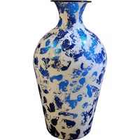 Vas Bunga Logam Enamel Mewah Berhias Lukisan Tangan, Pot Bunga Dekoratif Vintage Hitam Silinder untuk Dekorasi Rumah dan Pernikahan