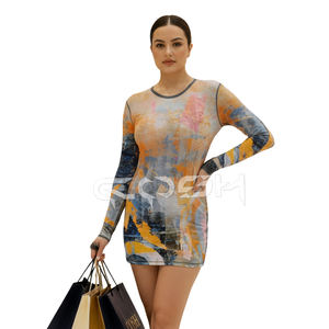 Robe moulante sexy à manches longues pour femme – Robe de club ajustée à imprimé abstrait - Product Image 5