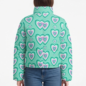Manteau matelassé personnalisé pour femme avec sublimation cœur, ceinturé, style décontracté, chaud et rembourré, pour l'extérieur, avec capuche, pour l'hiver - Product Image 2