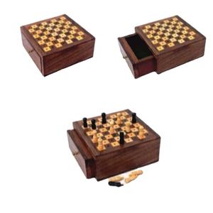 Jeu d'échecs en bois artisanal de voyage avec tiroir de rangement, style magnétique, jeu de société portable pour adultes et enfants, mini jeu d'échecs en bois - Product Image 1