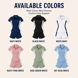 Women's Navy <b>White</b> Color Block Sporty <b>2</b> <b>Piece</b> <b>Set</b> Short Sleeve Half Zip Polo Shirt & Shorts Athletic Outfit Custom Made - Product Image 5