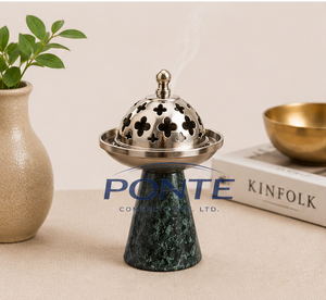 Natural Green Marble <b>Bakhoor</b> Burner with Gold Brass Lid Modern Arabian <b>Oud</b> Incense Holder For Home Decor Yoga And Meditation - Product Image 2