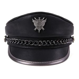 หมวกแก๊ปผู้ชายทรง Trucker ผ้าฝ้าย 100% ปรับแต่งได้ แฟชั่นหนังวัวแท้ หมวกทรงแบนสีดำ - Product Image 5