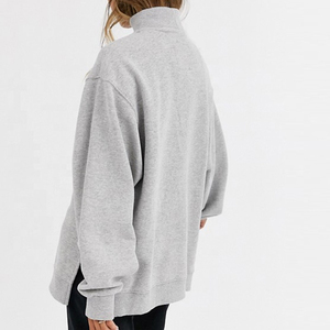 Sweat-shirt pour femmes en coton 100% à prix avantageux, coupe ample, ourlet fendu, col montant personnalisé de haute qualité, idéal pour l'hiver - Product Image 2
