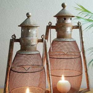Vintage Metal <b>Lantern</b> <b>Set</b> with Candle Holder Cylindrical Shape Durable Finish for Home Decoration - Product Image 6