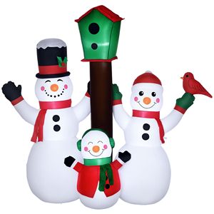 Decorazioni Natalizie Gonfiabili da Esterno LED 7ft, Famiglia di Pupazzi di Neve con Uccello e Casetta per Decorazioni da Giardino - Product Image 1