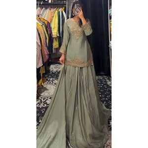 Conjunto de traje de fiesta Maruti Creation Green talla L, con bordado de múltiples agujas, poliéster, Salwar Kameez. - Product Image 5