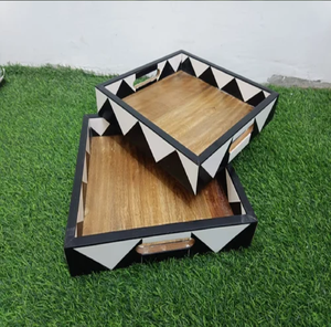 Plateau rectangulaire en os incrusté d'un motif géométrique coloré, disponible à prix de gros. - Product Image 6